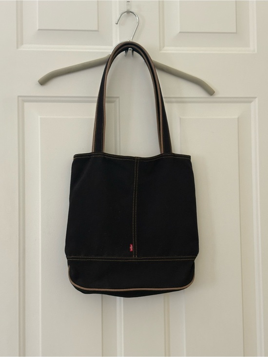 Levi's Handbags - Levi’s Vintage Black Canvas Denim Tote Bag Brown Trim Y2K Shoulder Bag
